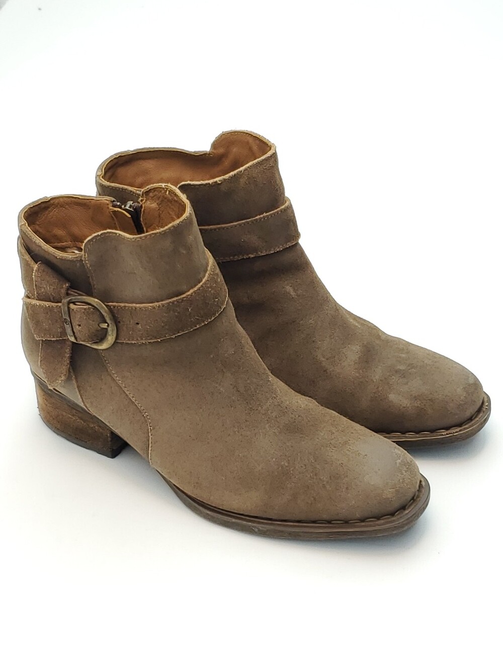 BORN Morocco Brown Suede Ankle Boots Leather Booties Buckle Zip Womens Size 10